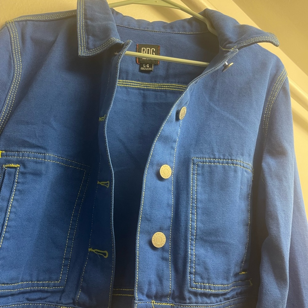 neon blue and green cropped denim jacket | BDG / Urban Outfitters